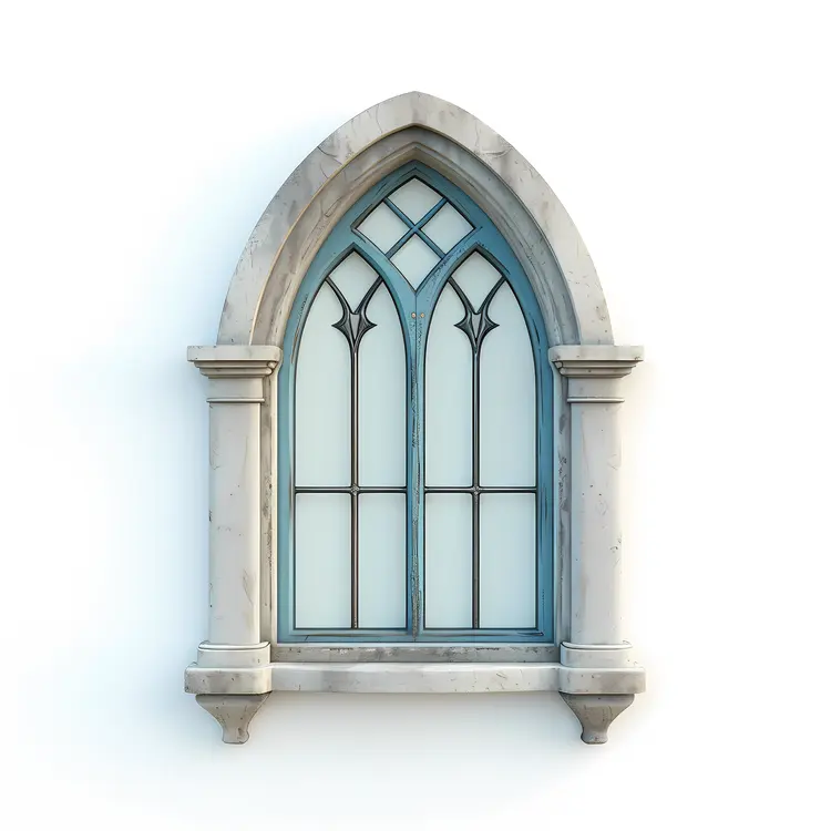 Gothic Arched Window with Blue Frame