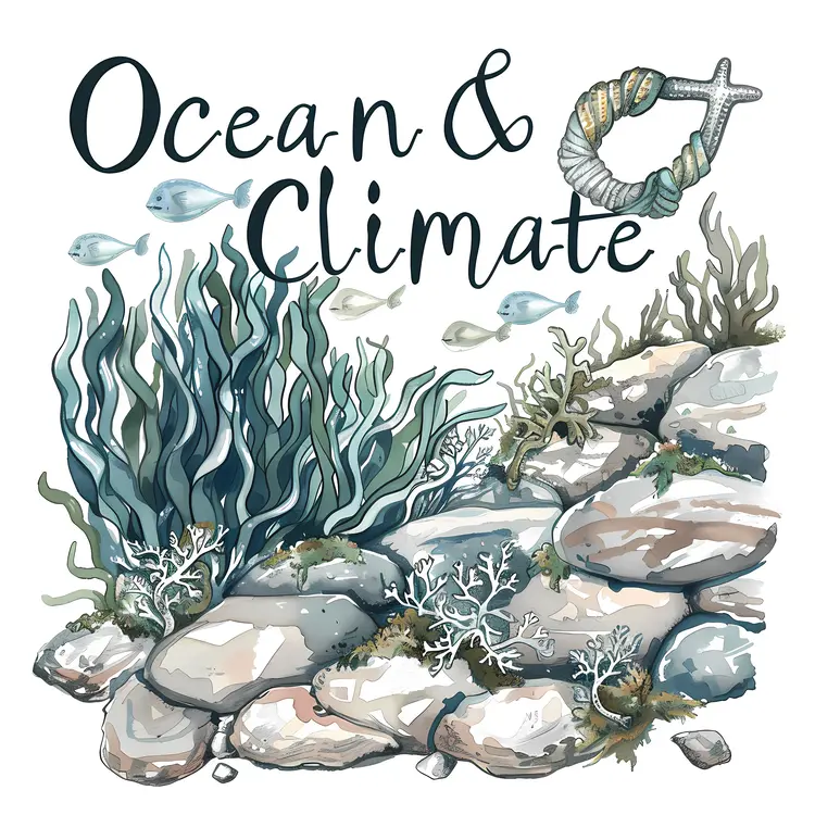 Ocean and Climate Illustration with Fish and Seaweed