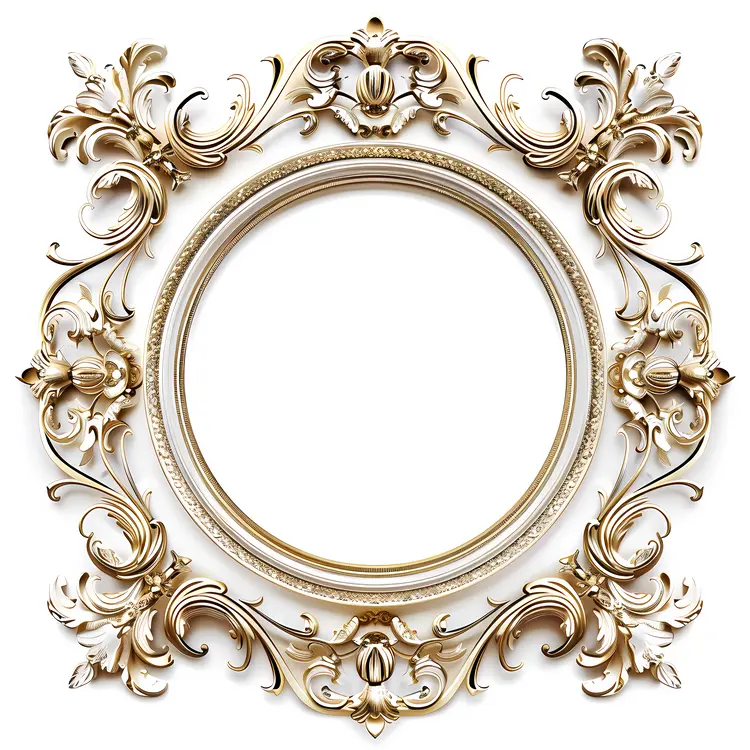 Ornate Square Frame with White and Gold