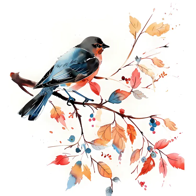 Bird with Autumn Leaves
