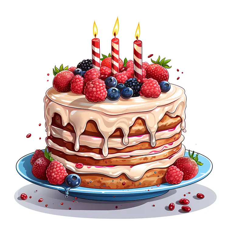 Berry Cake with Candles for Birthday Celebration