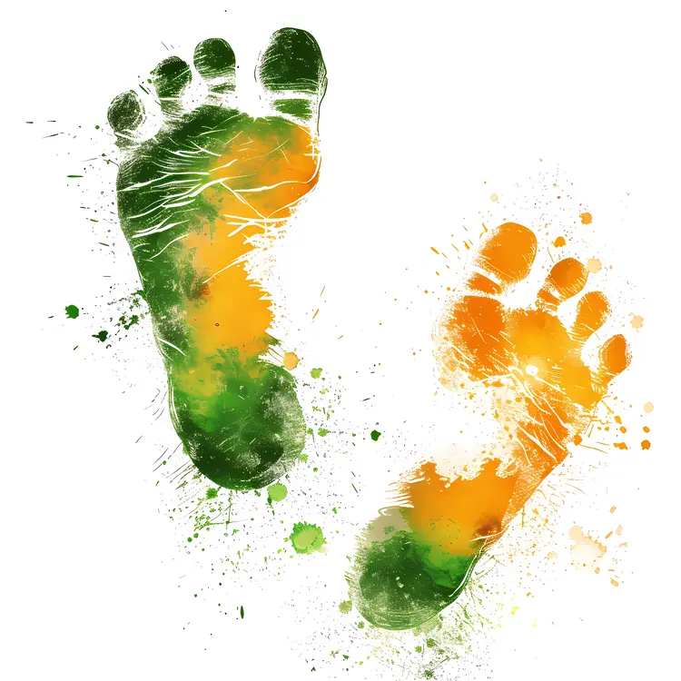 Green and Orange Footprints with Splatter Art