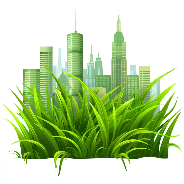 Green Grass with Urban Skyline