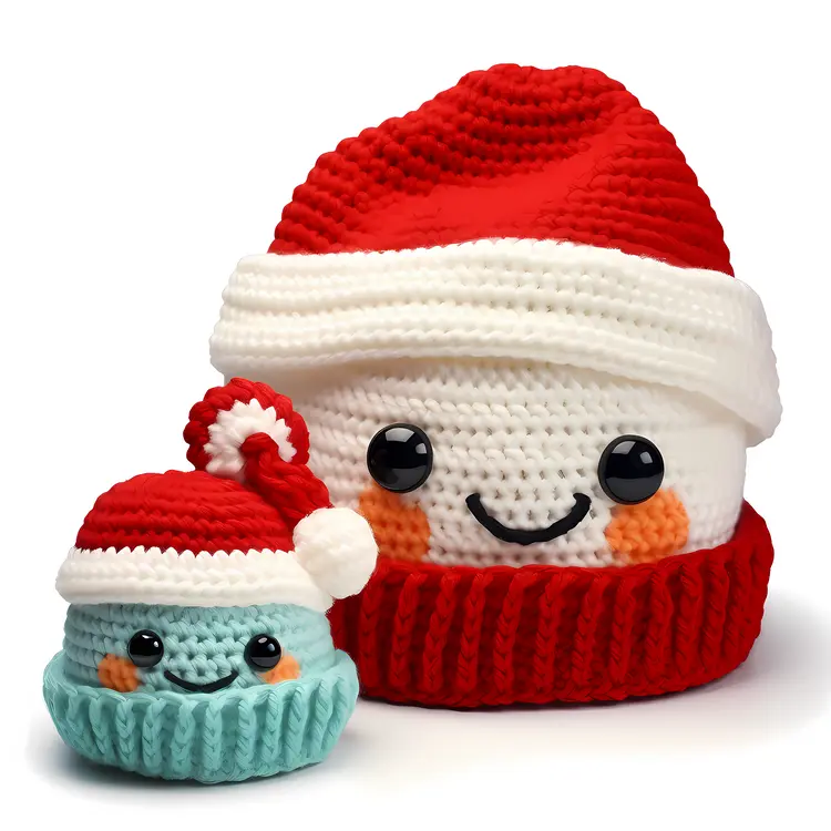 Smiling Face with Red and White Crochet Hat