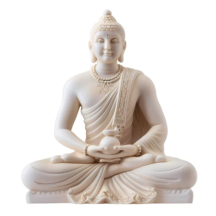 White Marble Buddha Statue in Meditation Pose