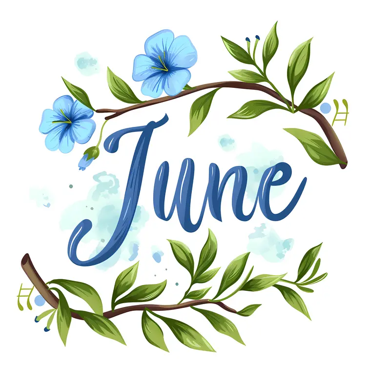 Blue Flowers with June Text