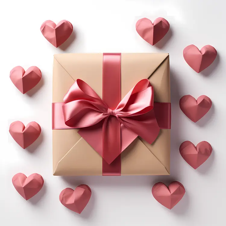 Beautiful Gift Box with Pink Ribbon and Heart Decorations