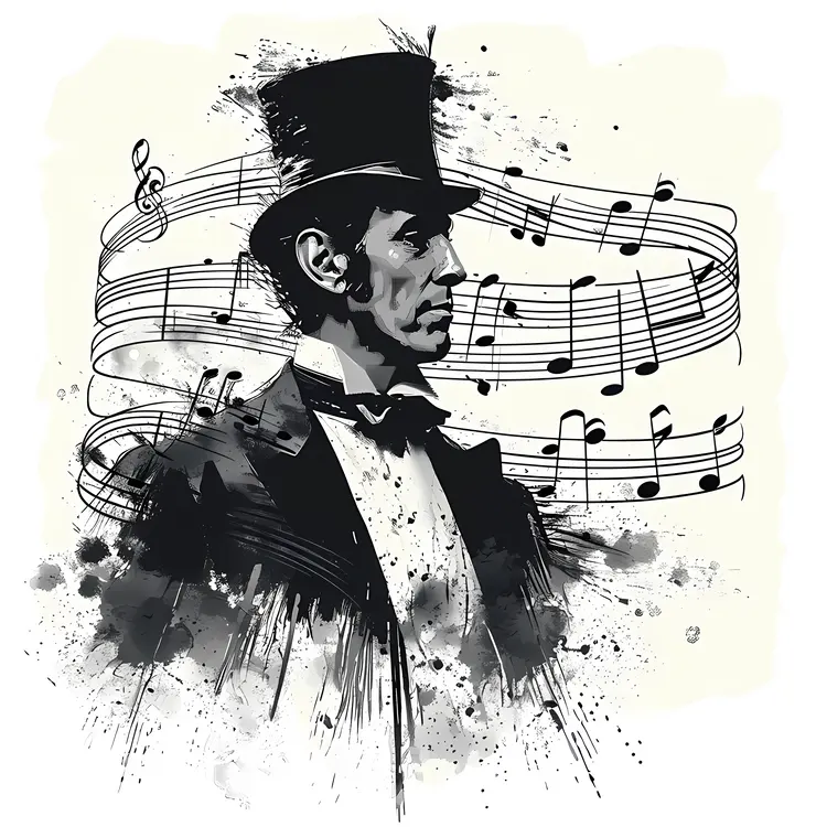 Man with Top Hat and Musical Notes Illustration