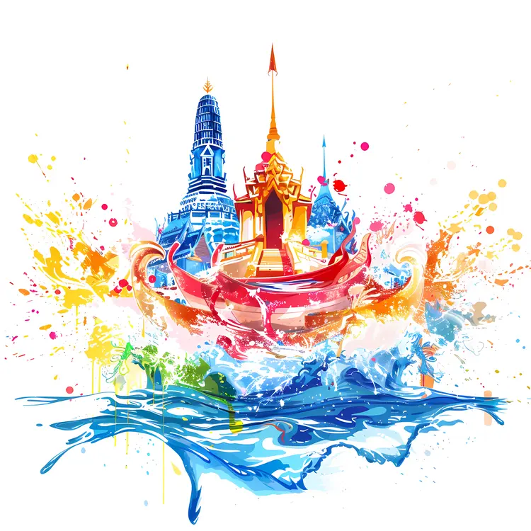 Colorful Thai Temple with Water Splash