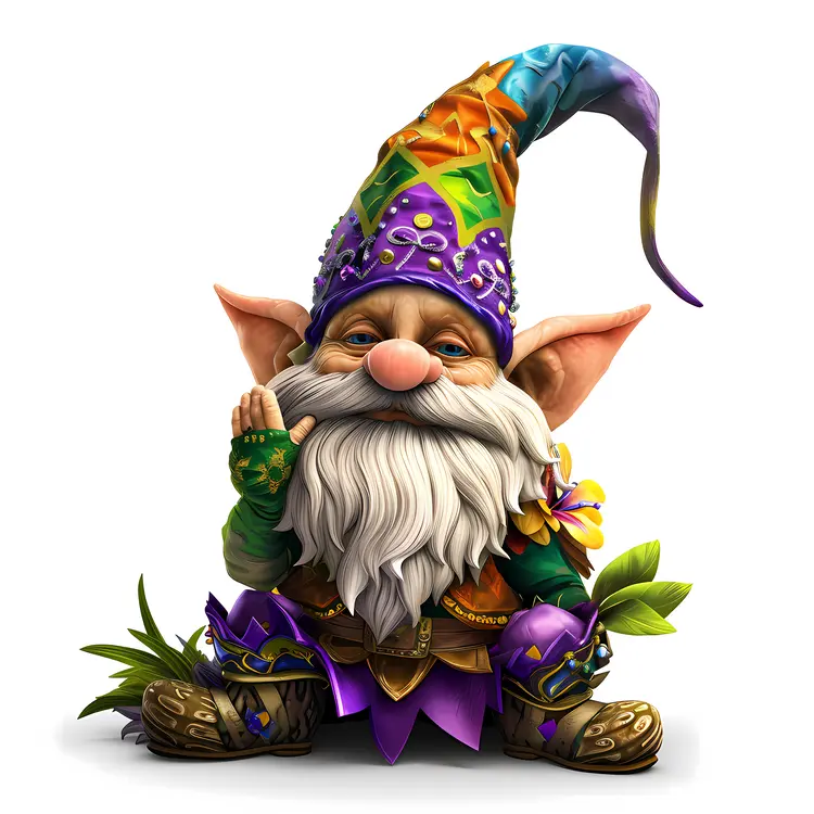 Colorful Gnome with Orange and Purple Hat