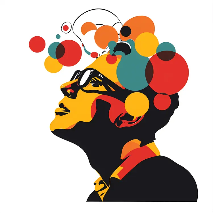 Thinking Man with Glasses and Colorful Circles
