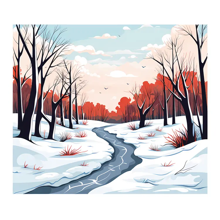Snowy Forest with a Stream