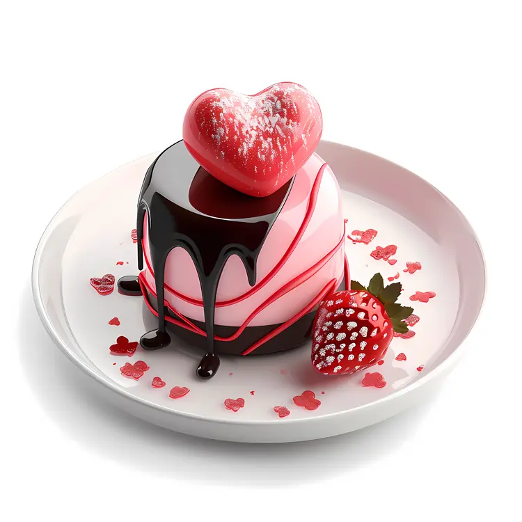 Heart-shaped Dessert with Chocolate and Strawberry