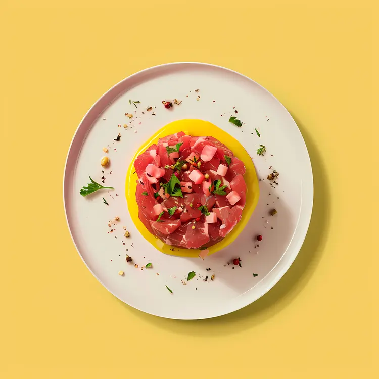 Tuna Tartare with Herbs on Plate