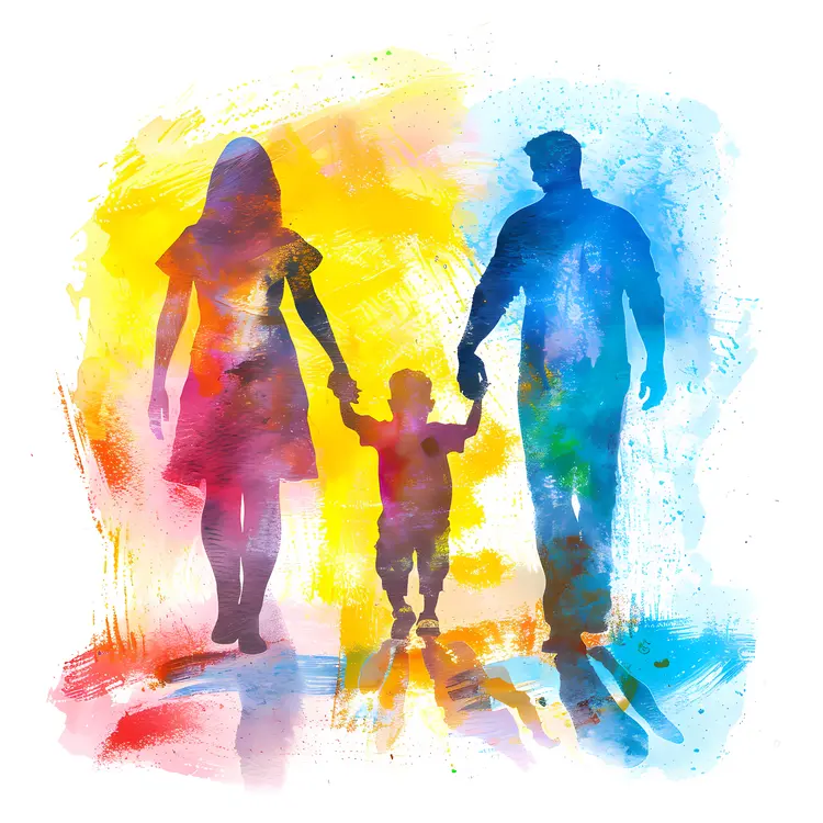 Colorful Silhouette of a Family Holding Hands