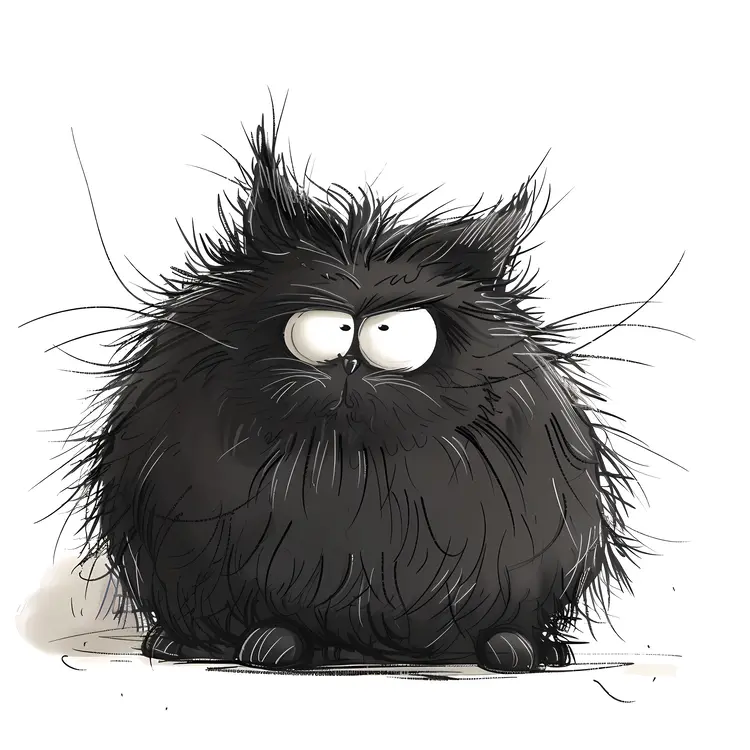 Round Fluffy Black Cat