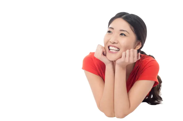 Happy Woman in Red Shirt