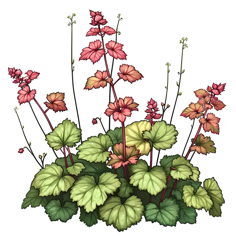 Heuchera Plant with Pink Flowers and Green Leaves