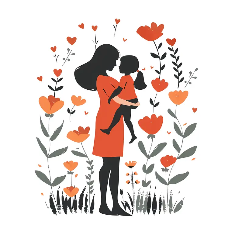 Mother Holding Child with Flowers