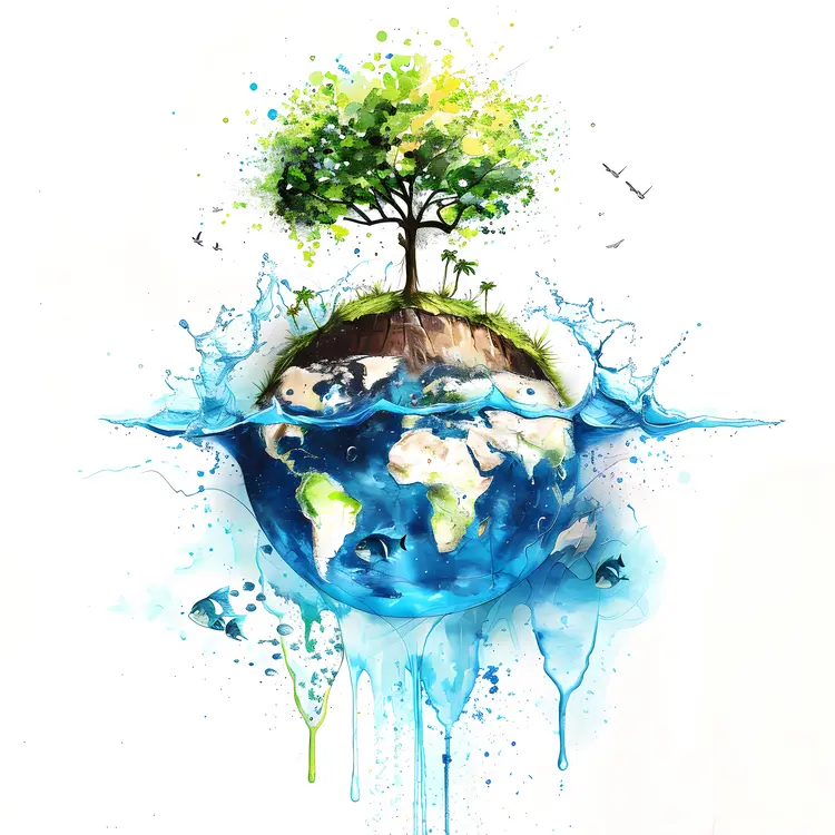 Earth with Tree and Water Splash