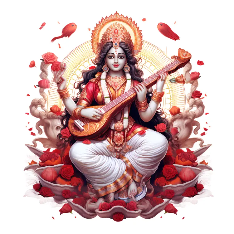Divine Goddess Saraswati Playing Veena