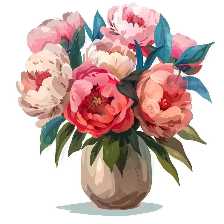 Colorful Peony Bouquet in Vase