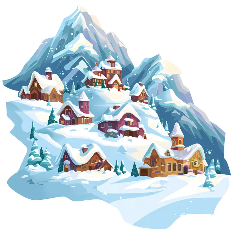 Snowy Houses in Mountain Village