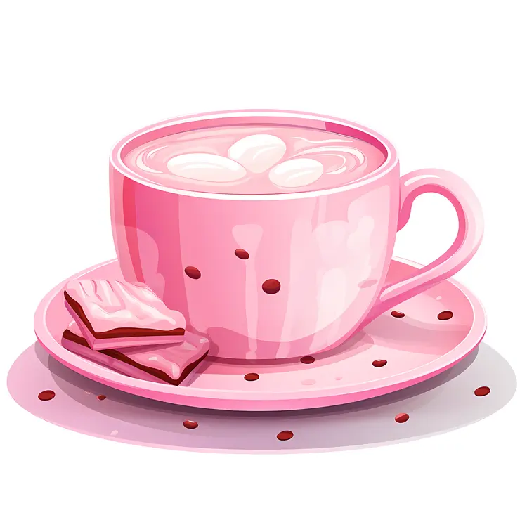 Pink Cup with Marshmallows and Plate