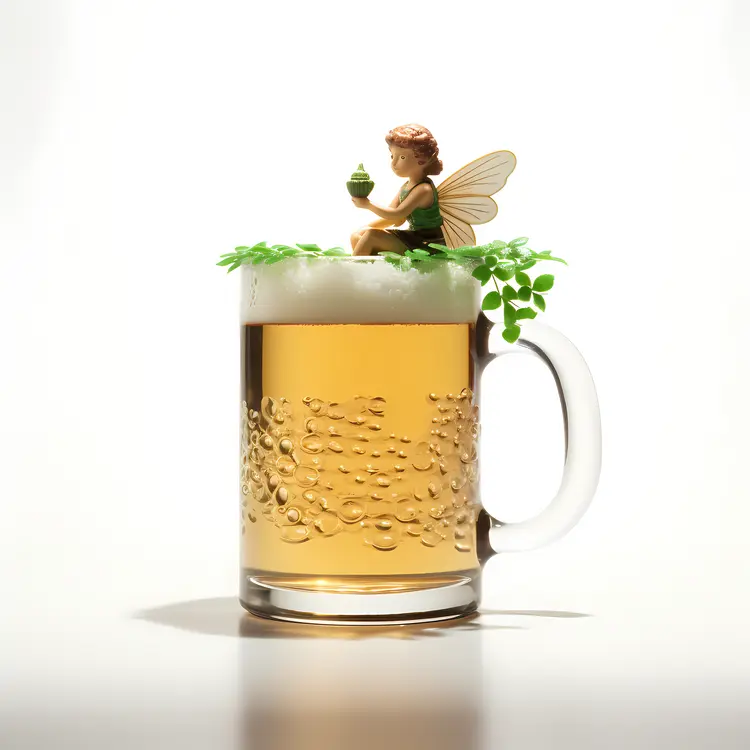 Fairy Sitting on Beer Mug with Clover
