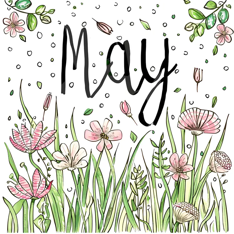 May with Various Flowers and Green Grass