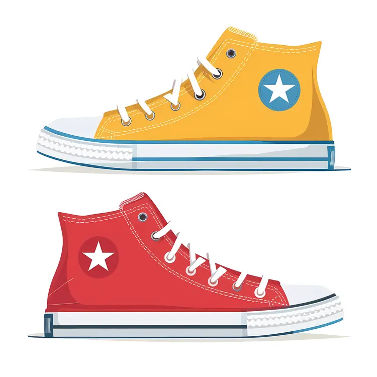 Yellow and Red High-Top Sneakers