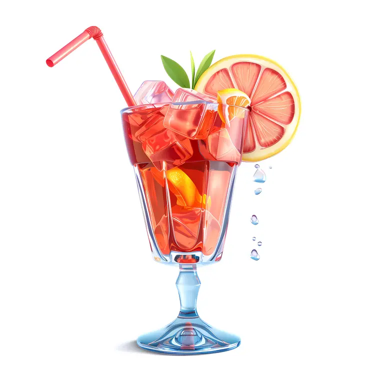 Refreshing Red Drink with Ice and Lemon