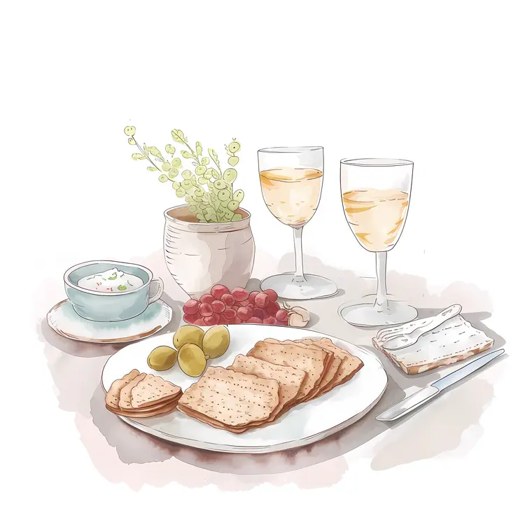 Wine and Crackers with Olives