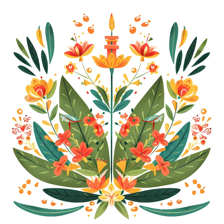 Colorful Floral Arrangement with Leaves