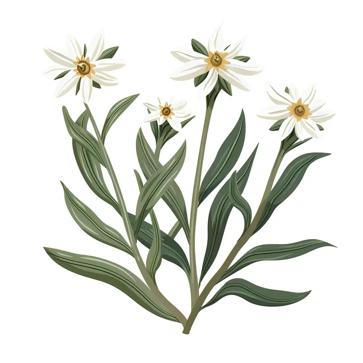 Graceful White Flowers with Green Leaves