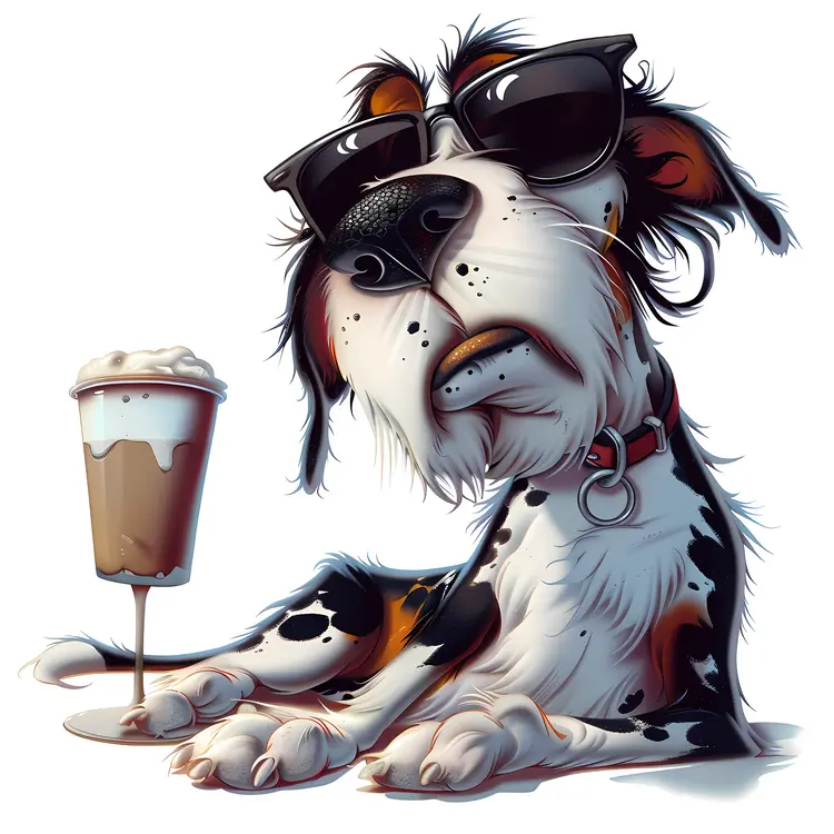Cool Dog with Sunglasses and Drink