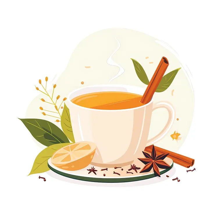 Warm Tea Cup with Lemon and Cinnamon