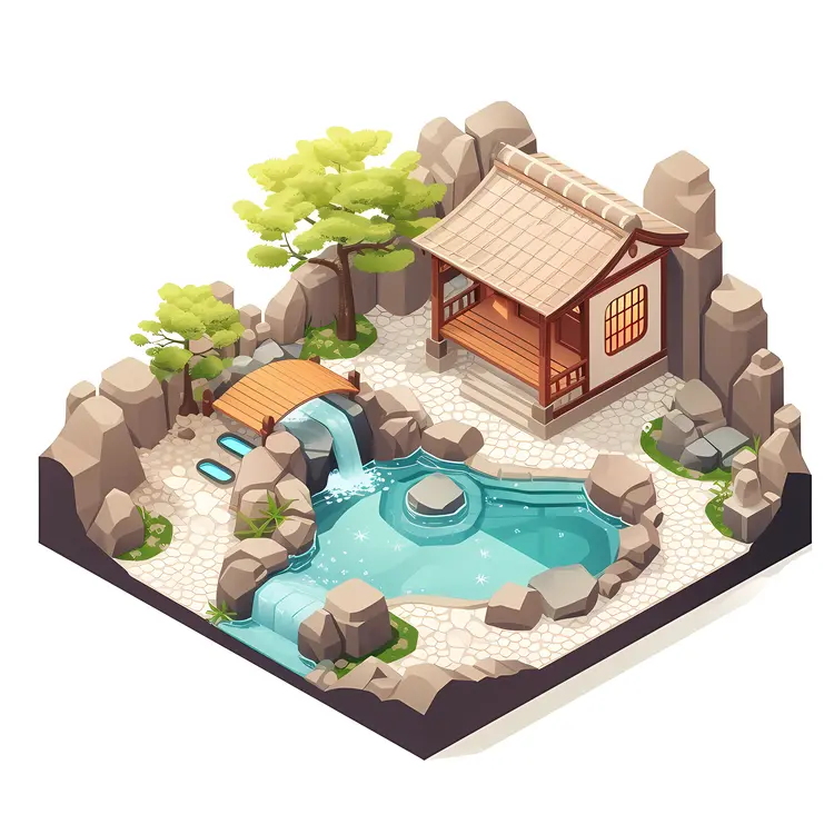 Serene Hot Spring with Waterfall