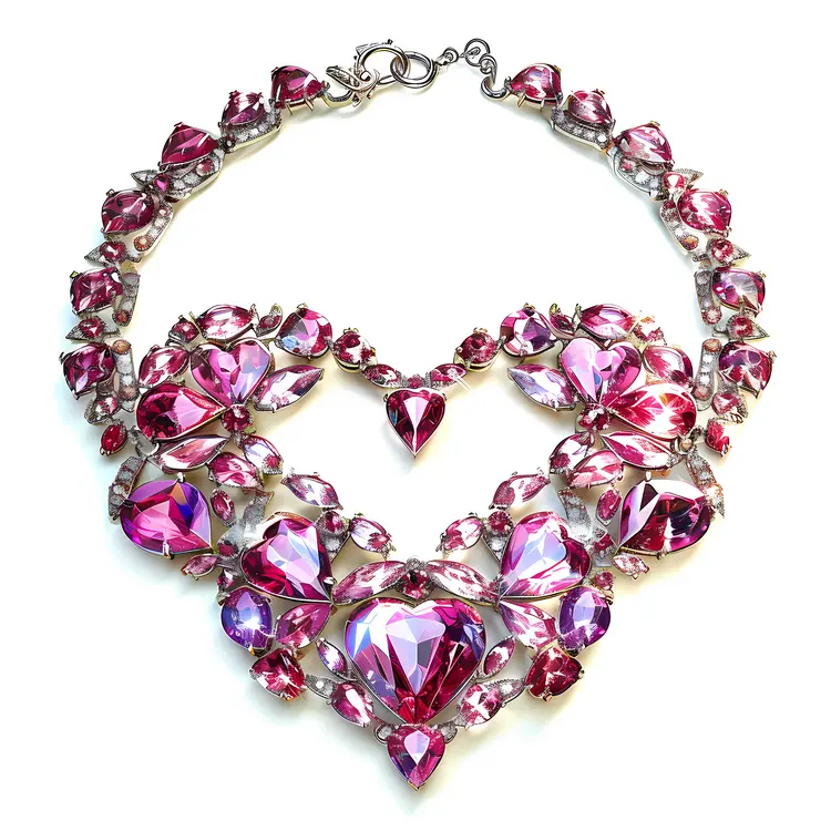 Elegant Pink Heart Necklace with Gems