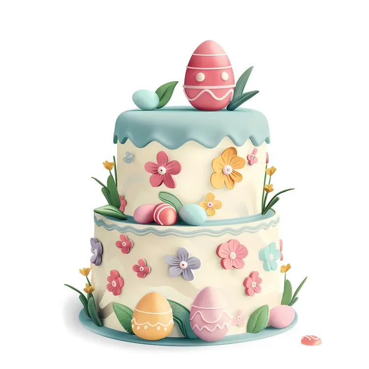 Easter-themed Cake with Flowers and Eggs