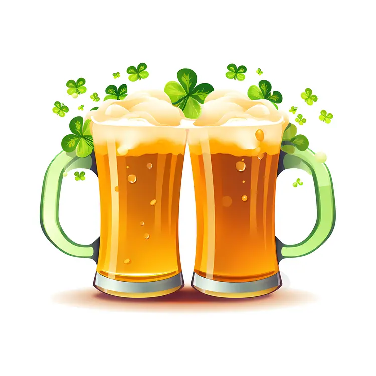 Two Beer Mugs with Clovers for St. Patrick's Day