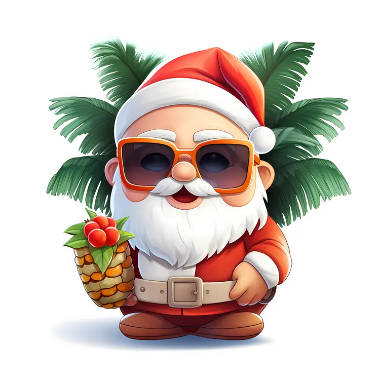 Santa with Pineapple Drink and Sunglasses