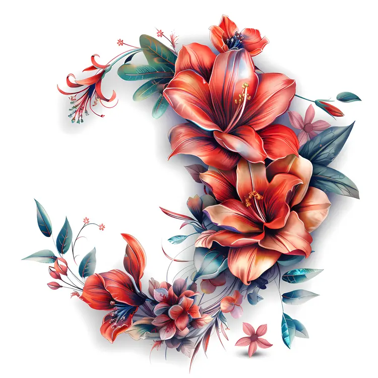 Red Flowers with Leaves