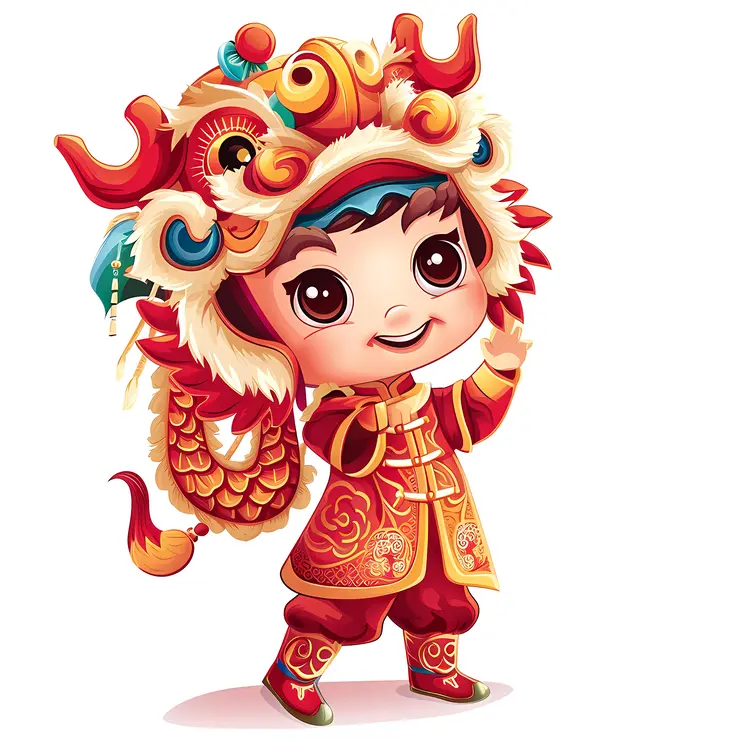 Dragon Dance Character in Red Costume