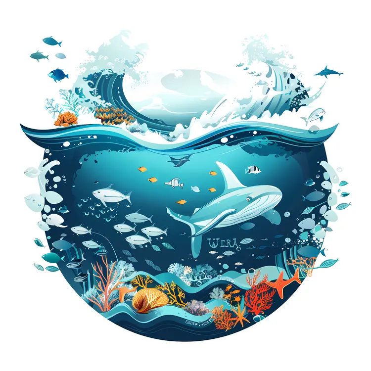 Marine Life Illustration with Whale and Coral