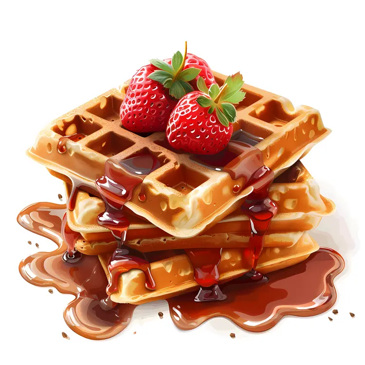 Irresistible Waffles with Strawberries and Chocolate Syrup