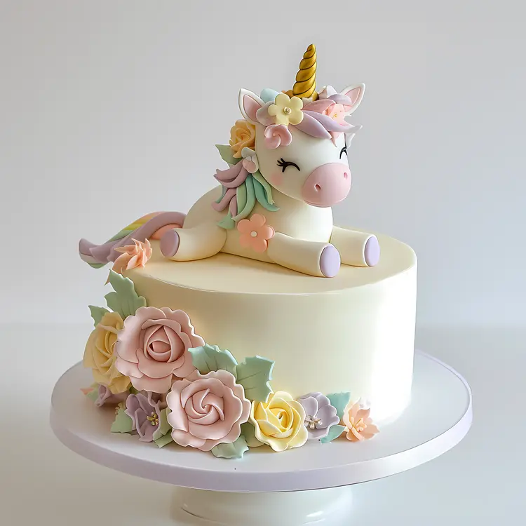 Simple Unicorn Cake with Pastel Flowers