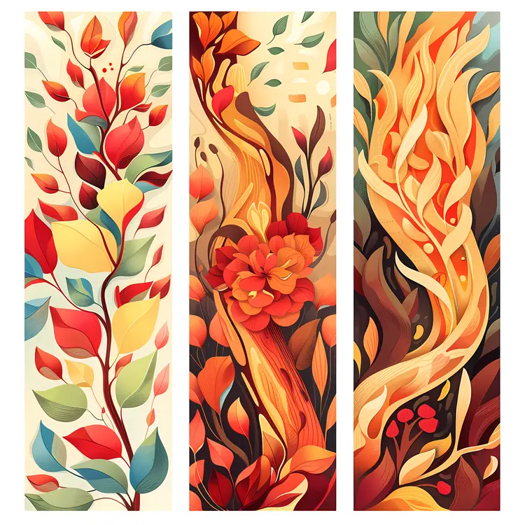 Abstract Floral Art with Colorful Leaves