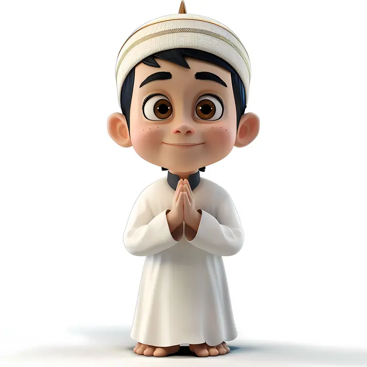 Cute Boy in White Standing and Praying