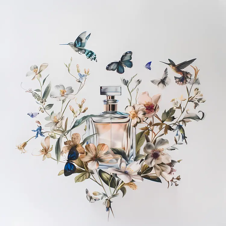 Perfume Bottle with Flowers and Butterflies